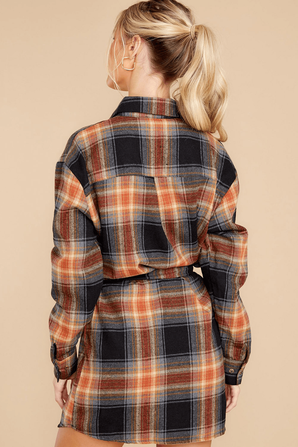 Plaid Chest Pocket Shirt Mini Dress With Belt Kiwidrop