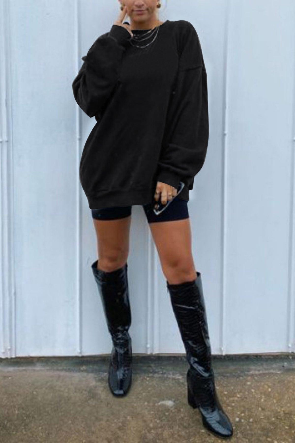 Oversized Solid Drop Shoulder Sweatshirt Kiwidrop