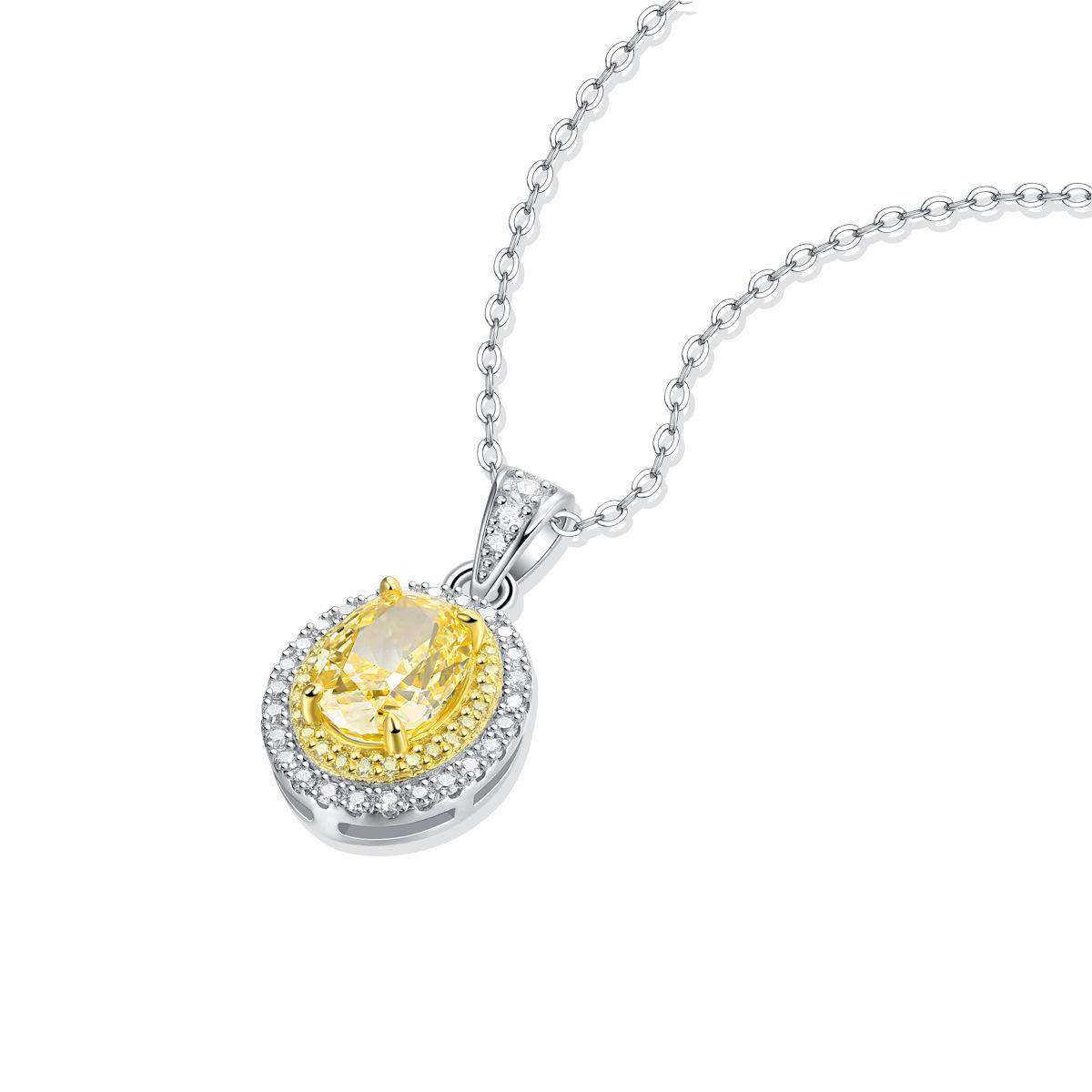 Yellow Oval-Shaped 925 Sterling Silver Pendant Necklace