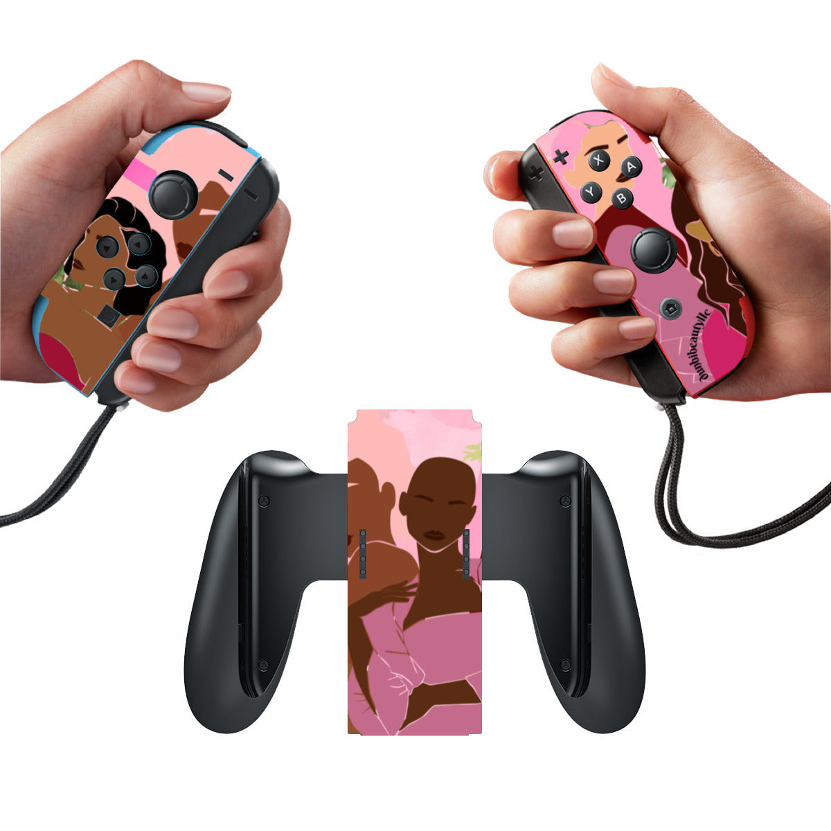 Nintendo Switch Game Console Stickers ｜PVC -Unity, Hope, Pink, Hot Pink, Burgundy, Roses, Breast Cancer Awareness, Women, Black, Hispanic, White, Hair, Smooth (Designed by Dunbi)