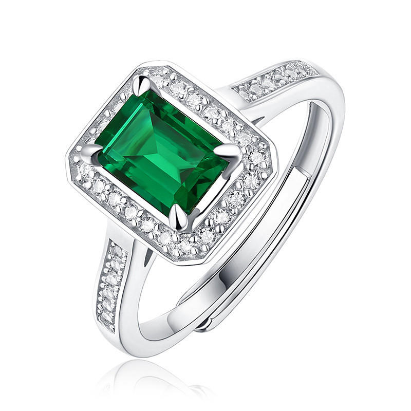 Green 925 Sterling Silver Octagon-Shaped Adjustable Rings