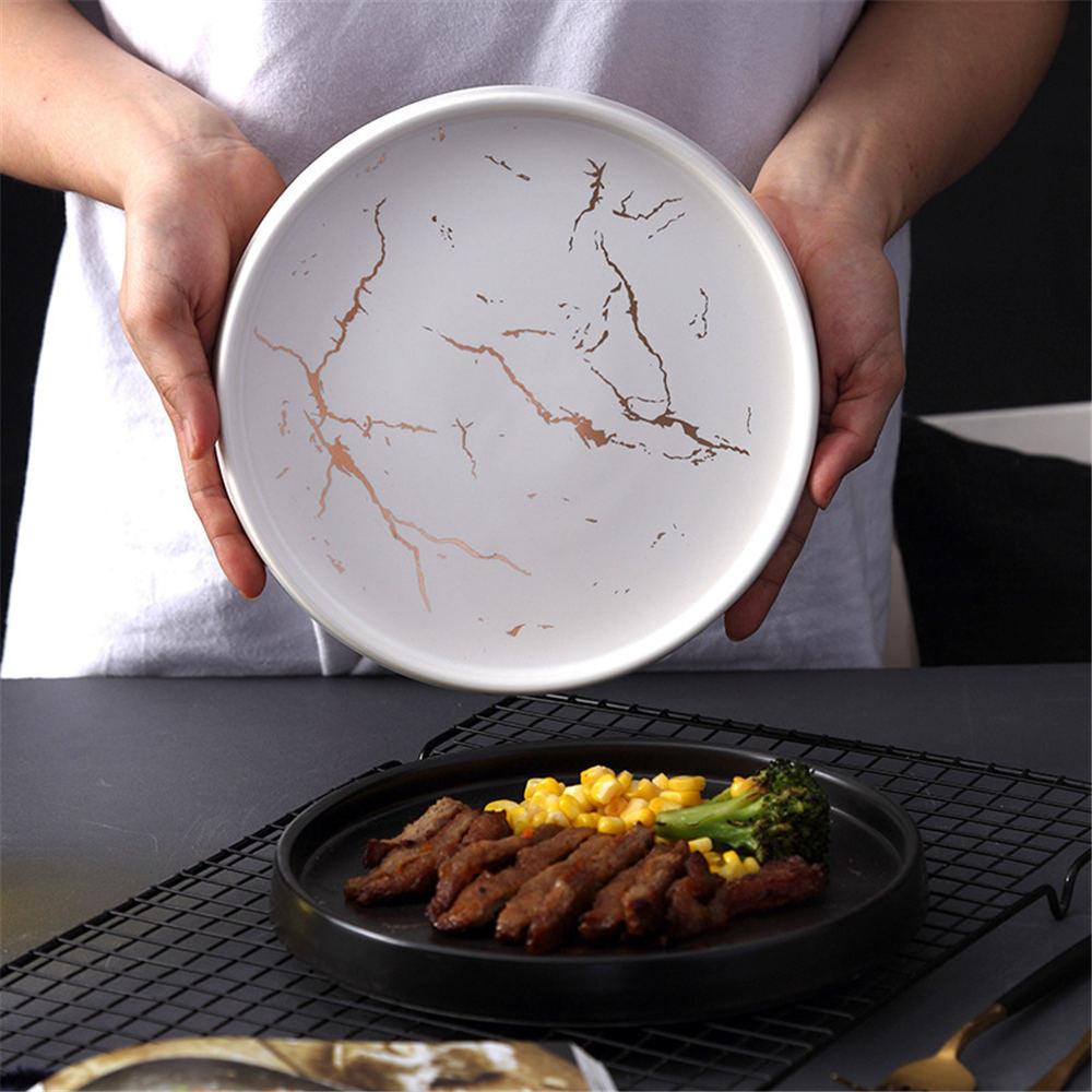 Nordic Storage Tray Round Marble Ceramic Plate Vogue Jewelry  Organizer Trays Home Kitchen Breakfast Steak Dessert Dish Larnt