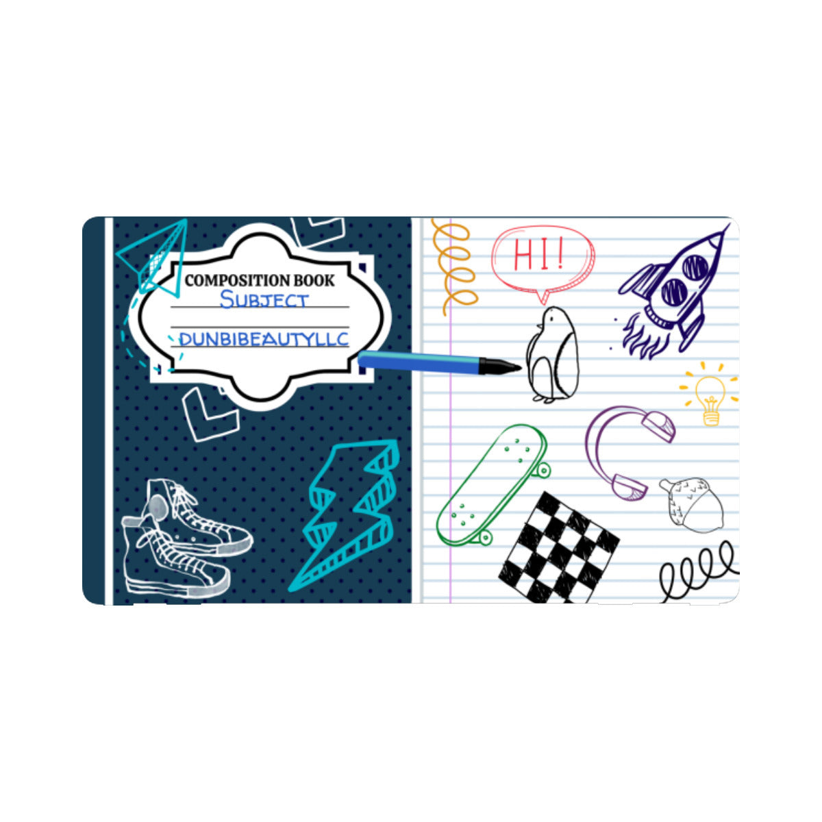 Nintendo Switch Game Console Stickers ｜PVC - Back to School, Composition Notebook Style, Doodles, Scribbles, Writing, Boy, Blue (Designed by Dunbi)