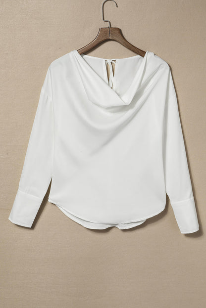 Cowl Neck Dropped Shoulder Long Sleeve Back Tie Blouse