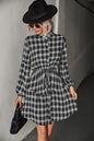 Plaid Band Collar Drawstring Shirt Dress