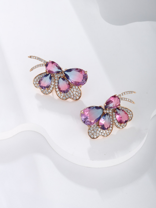 A pair of light luxurious luxurious noble elegant atmosphere imitation crystal Austrian crystal purple butterfly earrings for women party party wear