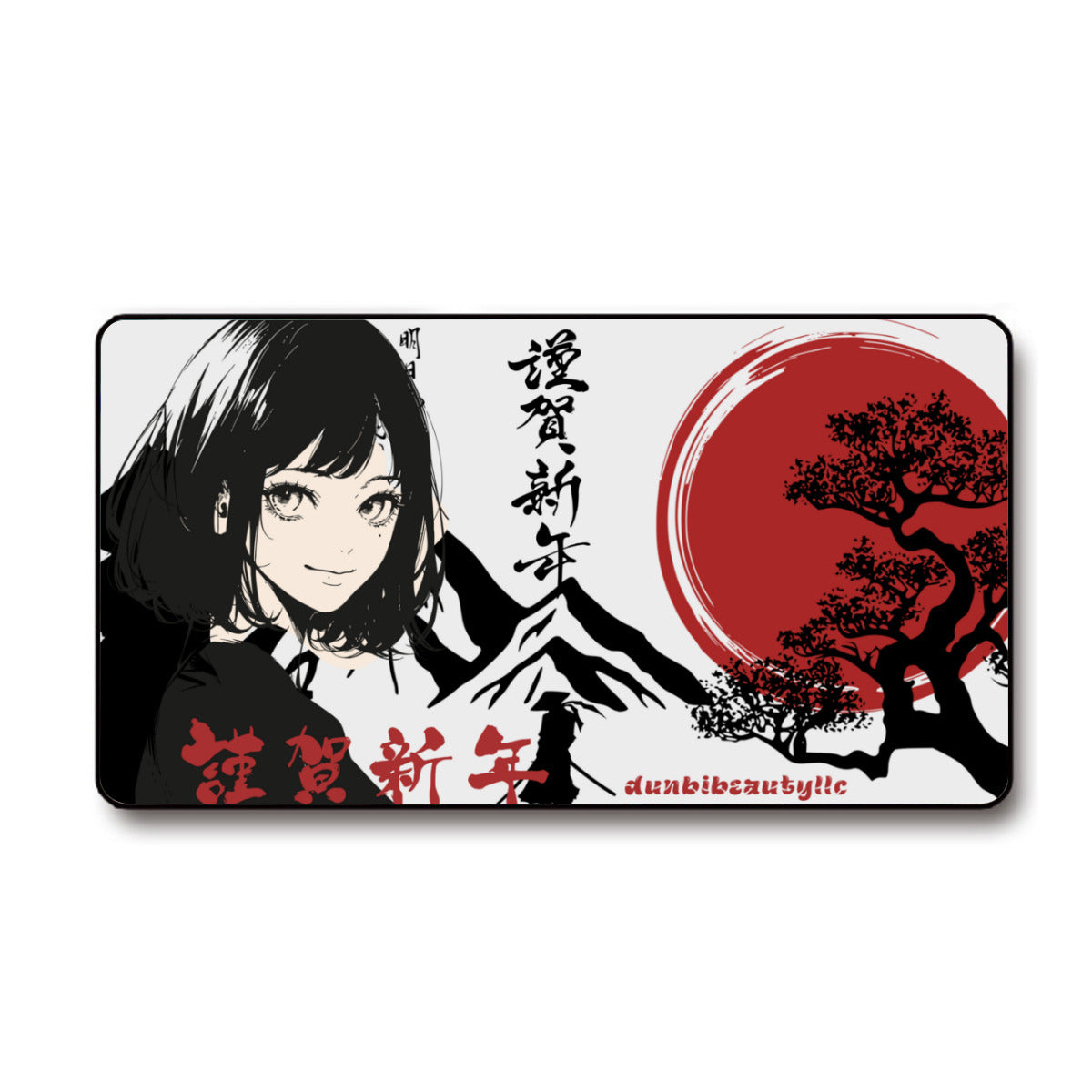 Black Lock Edge Mouse Pad (16×30inch)｜Polyester - Japan, Japanese, Red, Samurai, Pretty Girl, Tiger, Kanji, Mountains (Designed by Dunbi)