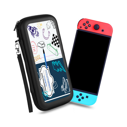 Nintendo Switch Storage Bag (Double-Sided Printing)｜Eva Material - Back to School, Composition Notebook Style, Doodles, Scribbles, Writing, Boy, Blue (Designed by Dunbi)