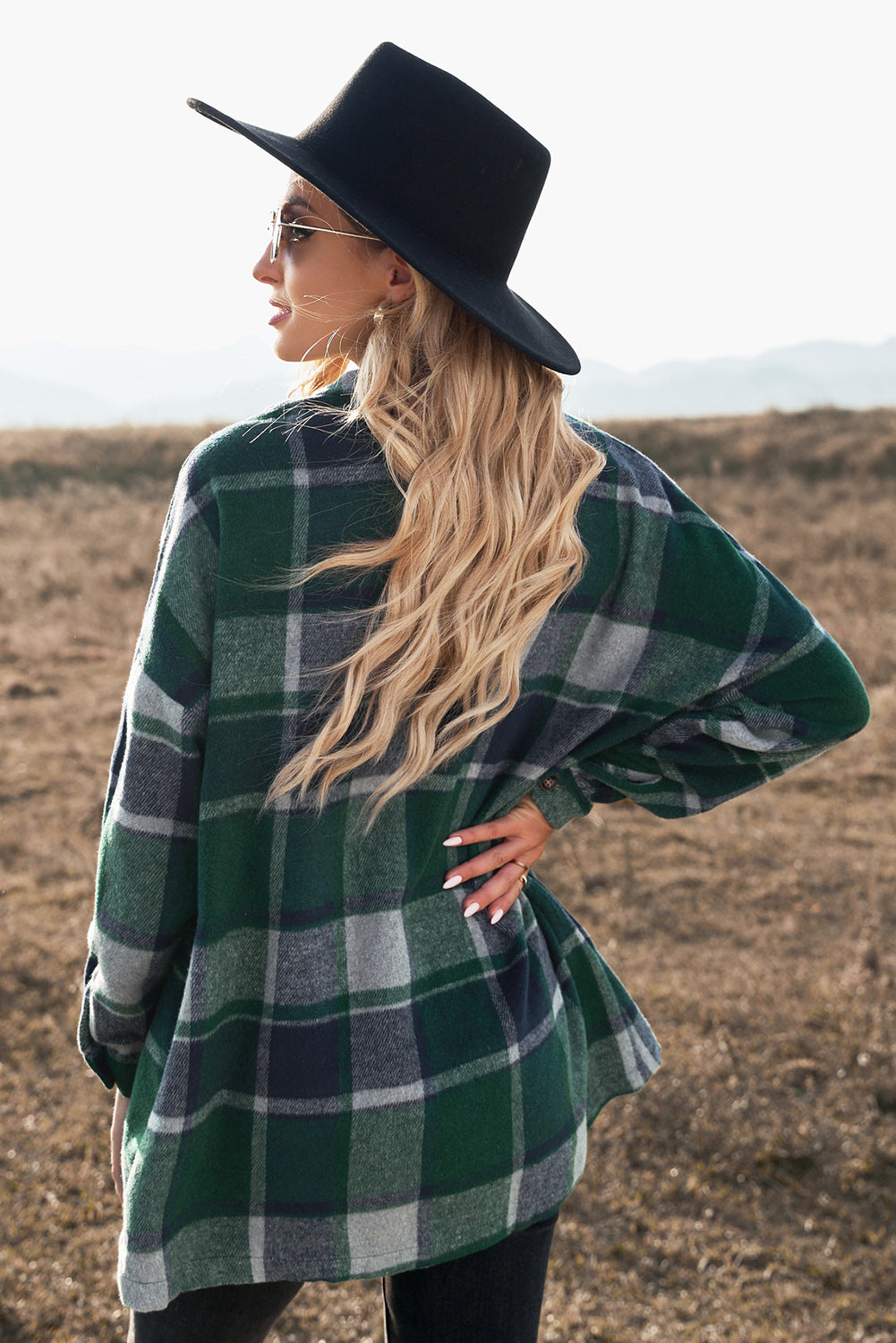 Plaid Print Buttoned Shirt Jacket Kiwidrop