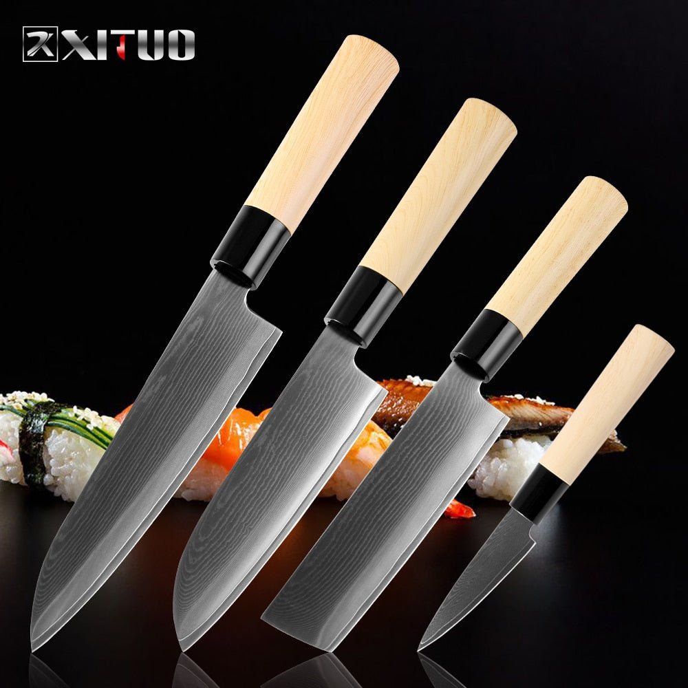 Damascus Steel Chef Knife Japanese Style Sushi Salmon Filling Santoku Utility Knives Professional Kitchen Cooking Tools - DunbiBeauty, LLC