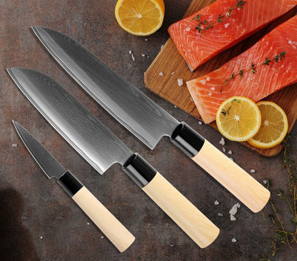 Damascus Steel Chef Knife Japanese Style Sushi Salmon Filling Santoku Utility Knives Professional Kitchen Cooking Tools - DunbiBeauty, LLC