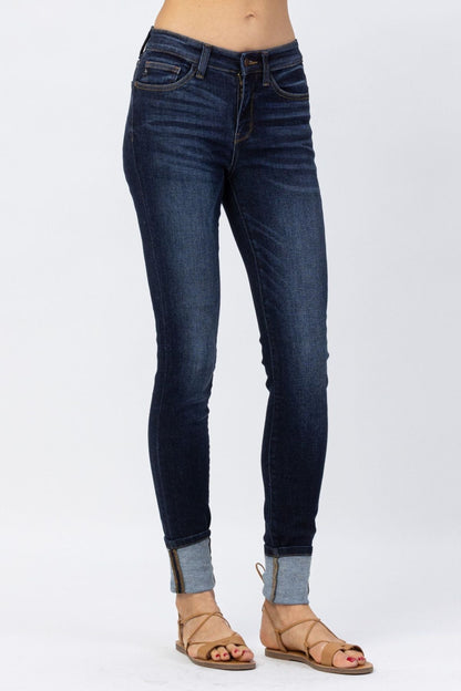 Dark Blue Cuffed Skinny Jeans By Judy Blue - DunbiBeauty, LLC