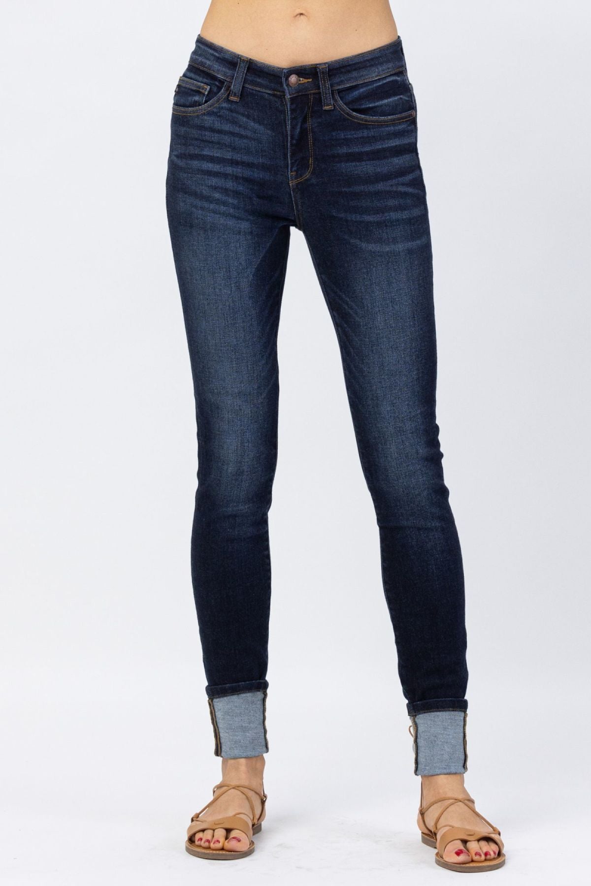 Dark Blue Cuffed Skinny Jeans By Judy Blue - DunbiBeauty, LLC