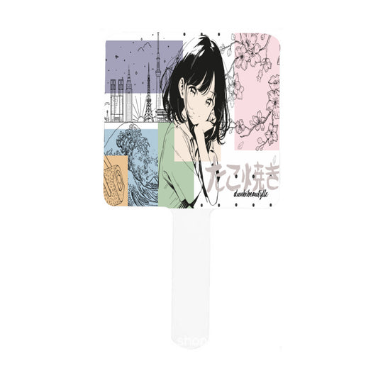 Handle Square Mirror｜Rubber -Japanese, Japan, Girl, Kawaii, Cute, Anime, Manga Style, Peace, Sushi, Tokyo, Cherry Blossoms (Designed by Dunbi)