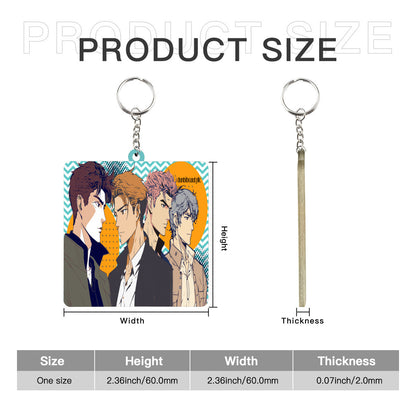 Wooden square keychain (double-sided design) | MDF - Anime, Nostalgia, Guy Crush, Boys, Emotions, Friendship, Handsome (Designed by Dunbi)