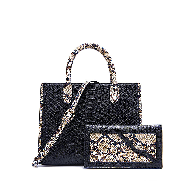 Retro Snakeskin Print Tote Bag Set Kiwidrop