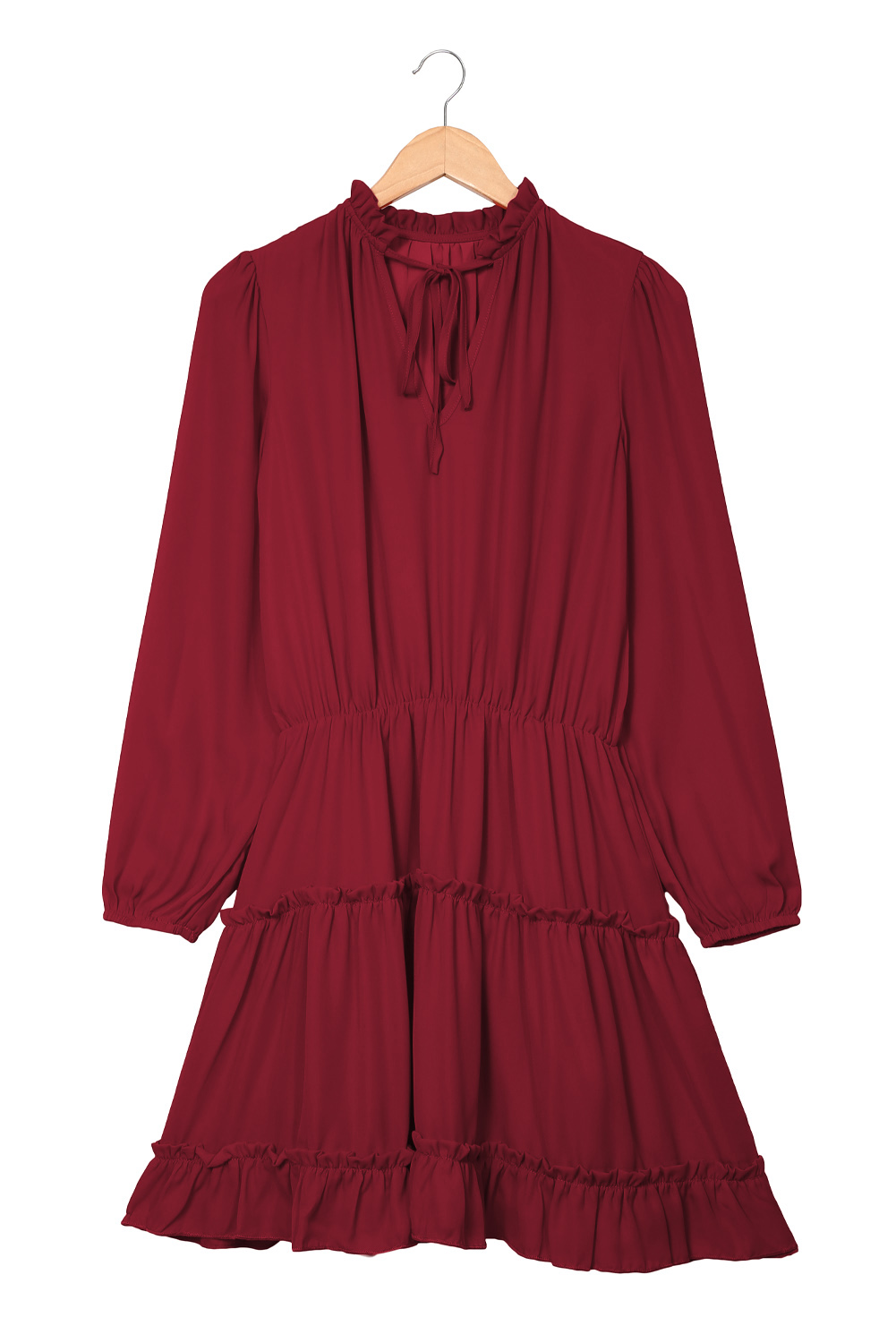 V Neck Long Sleeve Ruffle Tiered Mini Dress Kiwidrop