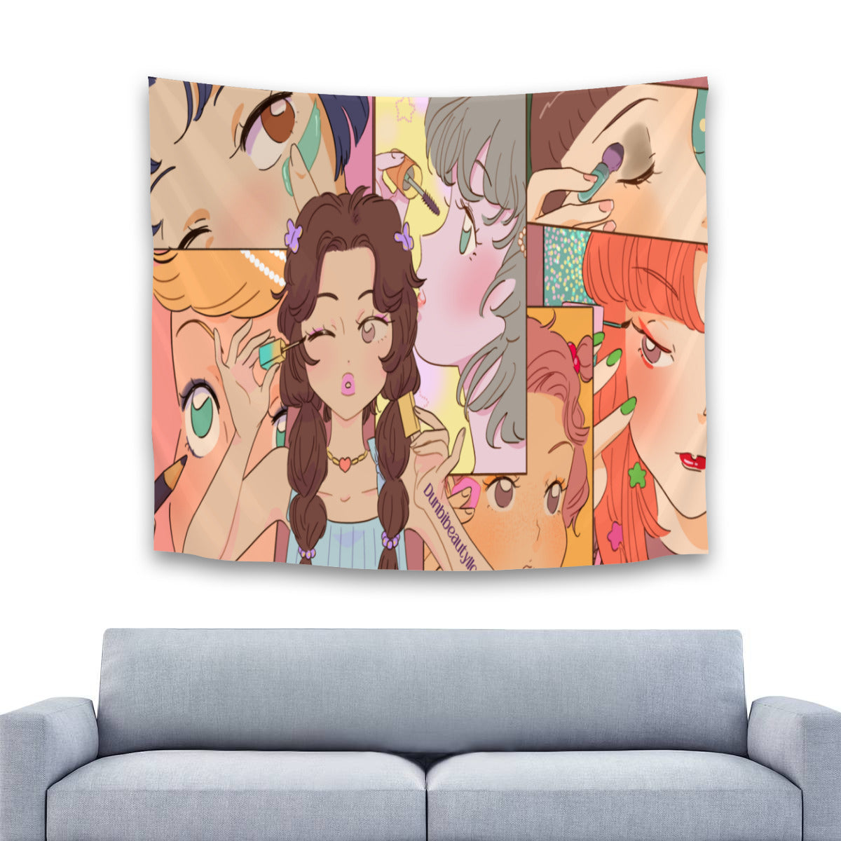 Tapestry(29×37inch) | Polyester -Kawaii, Anime, Japanese, Girl, Makeup, Beauty, Fun, Sleepover, Feminine, Fun, Cute (Designed by Dunbi)