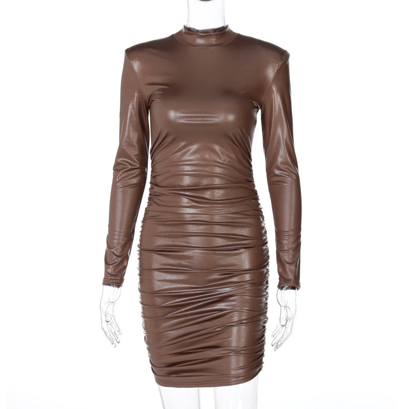 Women's Vegan Leather Ruching Tube Dress Kiwidrop