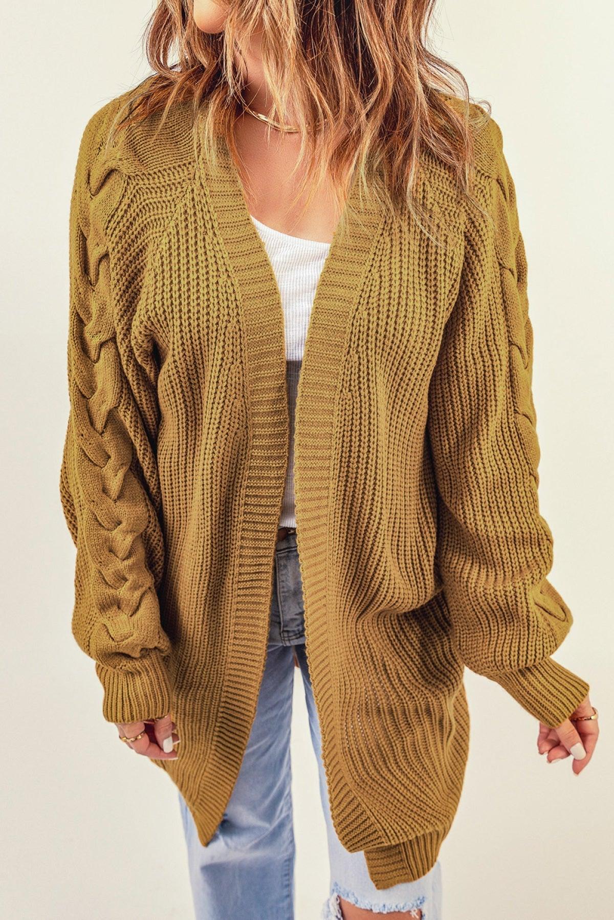 Open Front Cable Sleeve Long Cardigan Kiwidrop