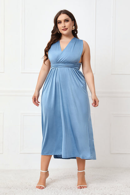 Plus Size Tied Surplice Sleeveless Midi Dress