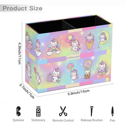 Retro Two-Compartment Pencil Holder｜PU -Kawaii Unicorn, Pastel Rainbow, Clouds, Pink, Purple, Blue, Yellow, Sleepy Unicorn, Hungry Unicorn, Moon, Candy, Donuts, Ice Cream (Designed by Dunbi)