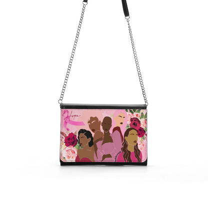 Women's Multifunctional Satchel｜ PU - Unity, Hope, Pink, Hot Pink, Burgundy, Roses, Breast Cancer Awareness, Women, Black, Hispanic, White, Hair, Smooth (Designed by Dunbi)