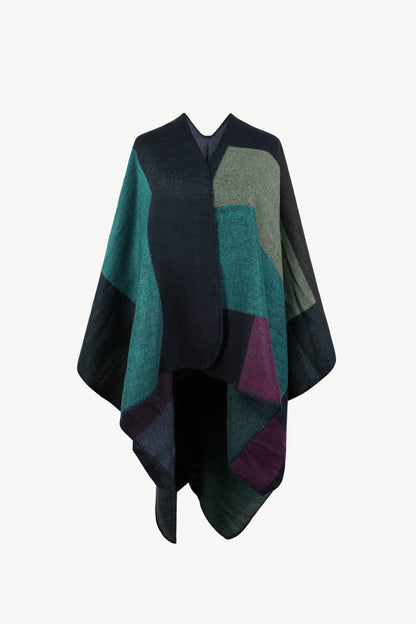 Color Block Open Front Poncho