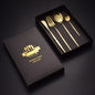 Stainless Steel Dinnerware Set Black Gold Cutlery Spoon Fork Knife Western Cutleri Gift Box Supplies Silverware Tableware Set Larnt