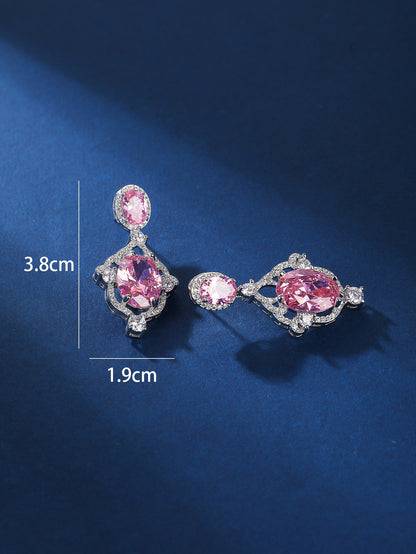 A pair of luxurious exquisite vintage creative senior all-match imitation gemstone full diamond micro-inset zircon S925 silver needle ladies earrings daily bridal party date wear