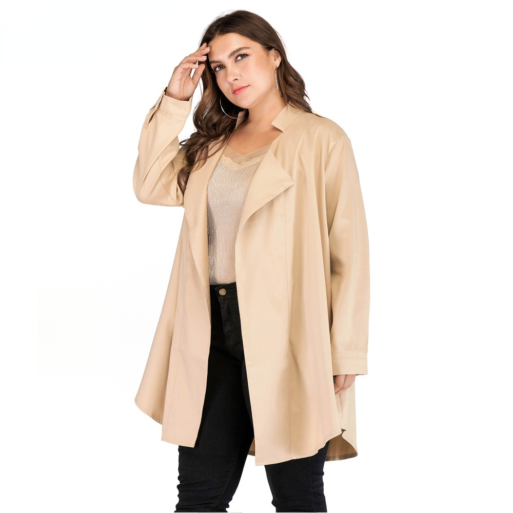 Women's Plus Size Solid Color Lapel Coat Kiwidrop