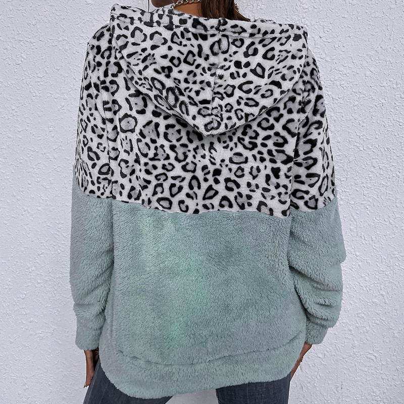 Women's Leopard Long-Sleeve Fleece Hoodies Kiwidrop