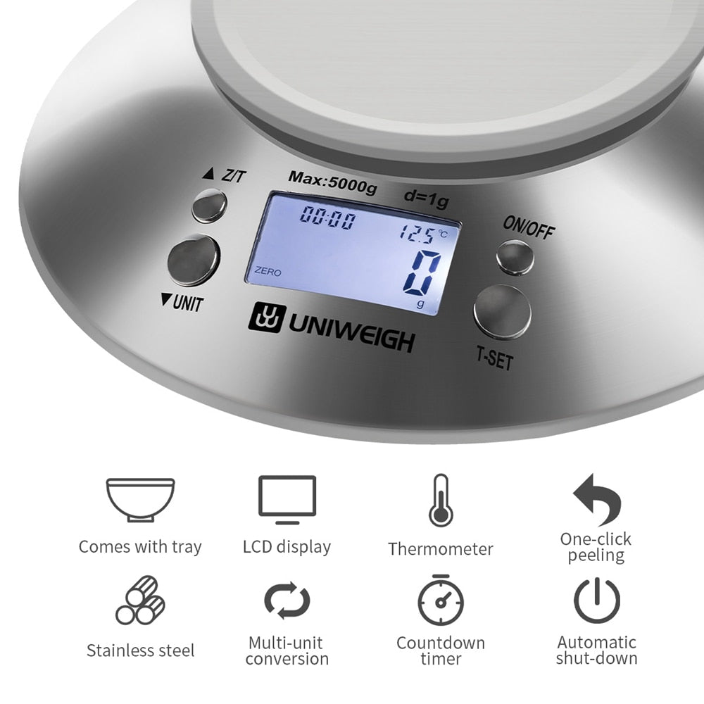 Digital Kitchen Scale for Cooking and Baking,Multifunction Food Scales with Removable Bowl 2.15l Liquid Volume 11lb/5kg - DunbiBeauty, LLC