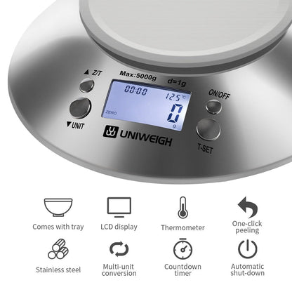 Digital Kitchen Scale for Cooking and Baking,Multifunction Food Scales with Removable Bowl 2.15l Liquid Volume 11lb/5kg - DunbiBeauty, LLC