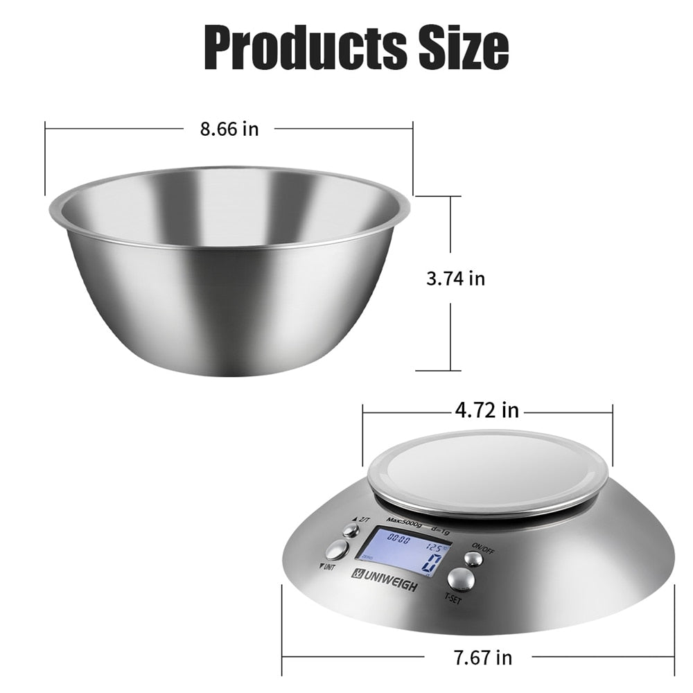 Digital Kitchen Scale for Cooking and Baking,Multifunction Food Scales with Removable Bowl 2.15l Liquid Volume 11lb/5kg - DunbiBeauty, LLC