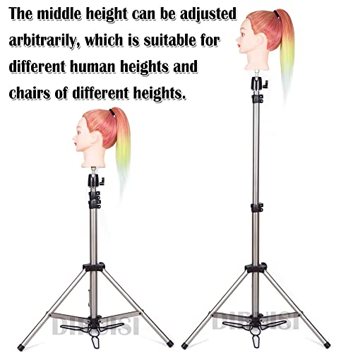 DIRUISI Reinforced Wig Stand Tripod Mannequin Head Stand Adjustable Wig Head Stand Holder for Cosmetology Hairdressing Training with Carrying Bag (Silver) - DunbiBeauty, LLC