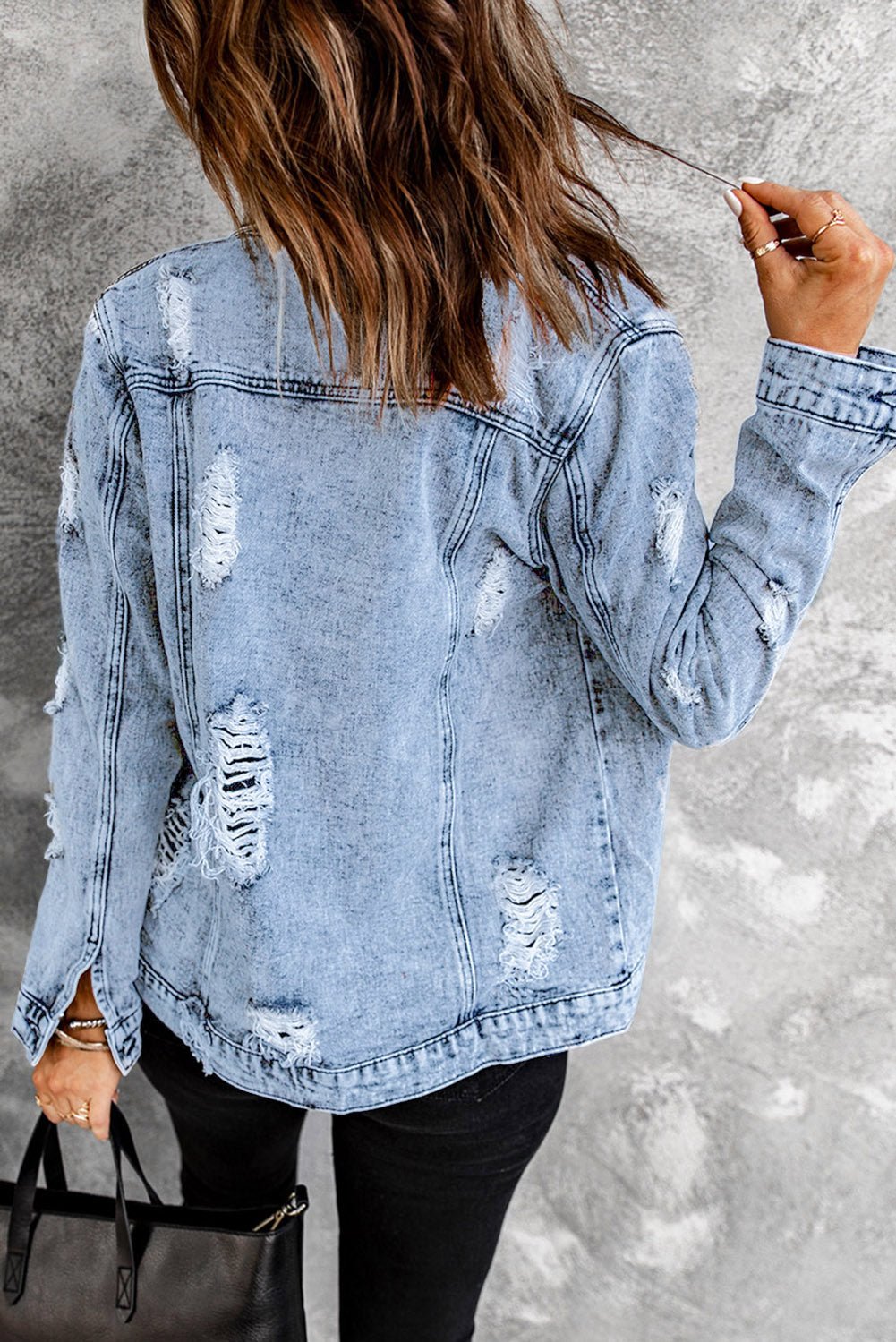 Distressed Buttons Washed Denim Jacket - DunbiBeauty, LLC