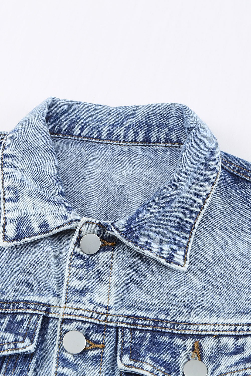 Distressed Buttons Washed Denim Jacket - DunbiBeauty, LLC