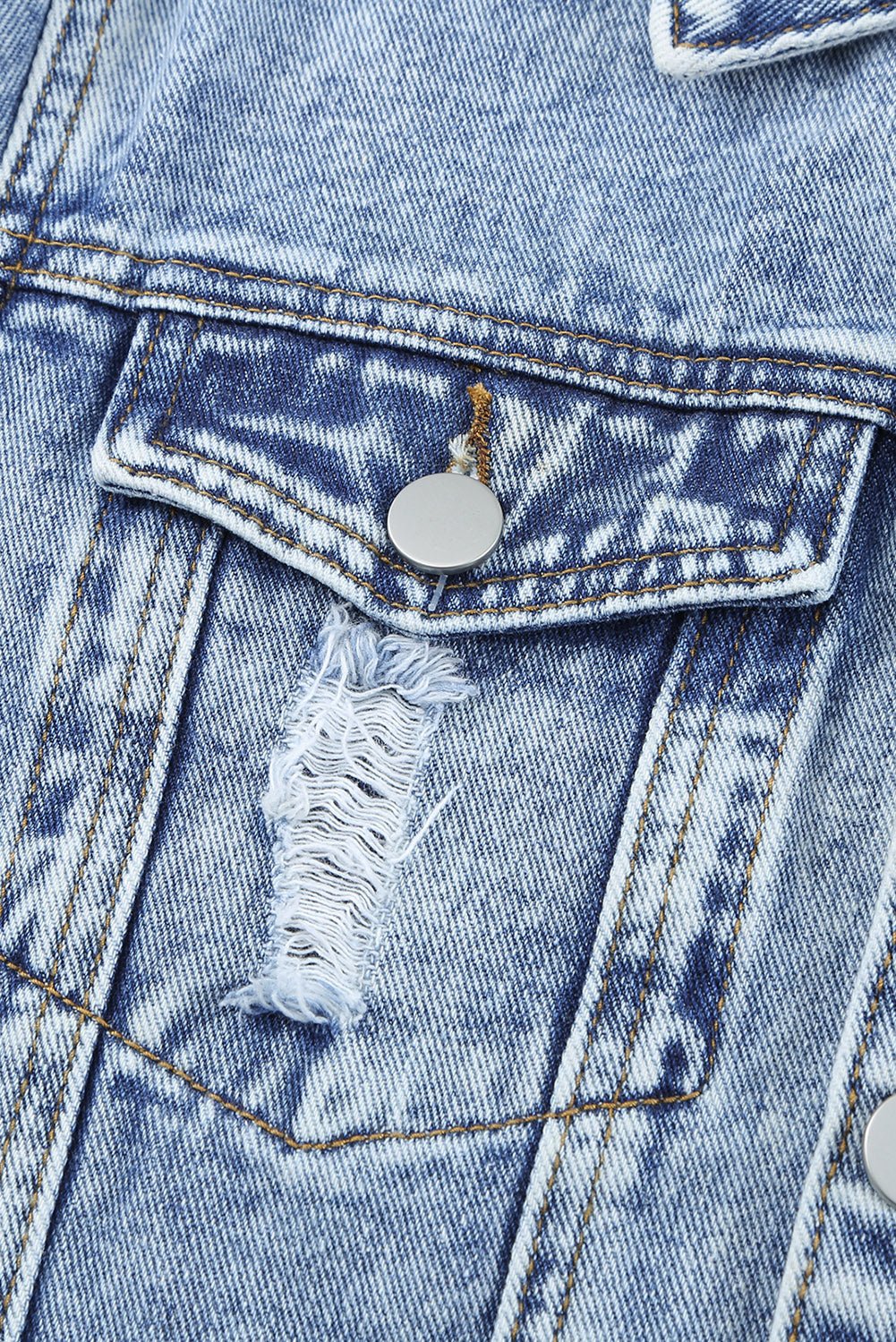 Distressed Buttons Washed Denim Jacket - DunbiBeauty, LLC