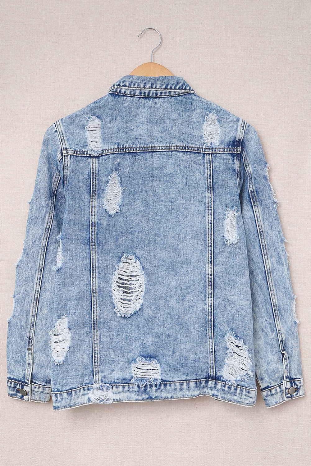 Distressed Buttons Washed Denim Jacket - DunbiBeauty, LLC