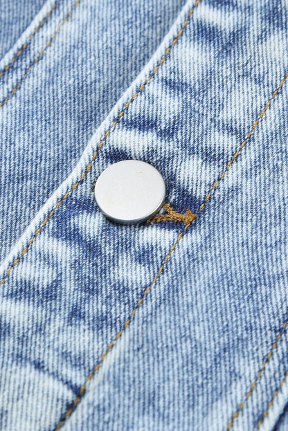 Distressed Buttons Washed Denim Jacket - DunbiBeauty, LLC