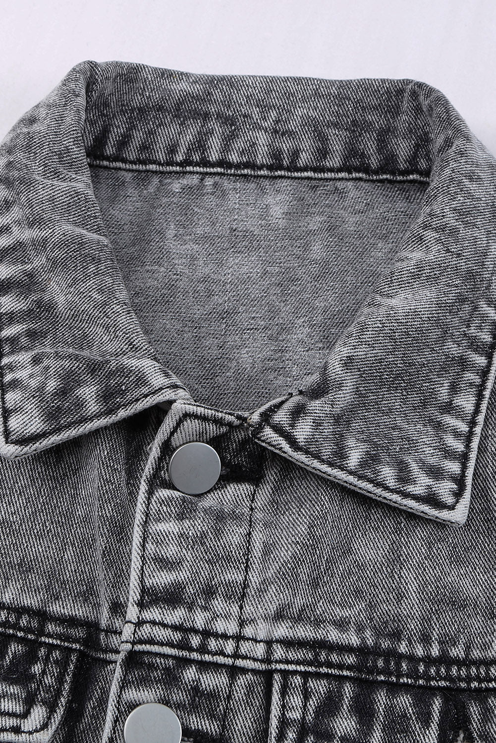 Distressed Buttons Washed Denim Jacket - DunbiBeauty, LLC