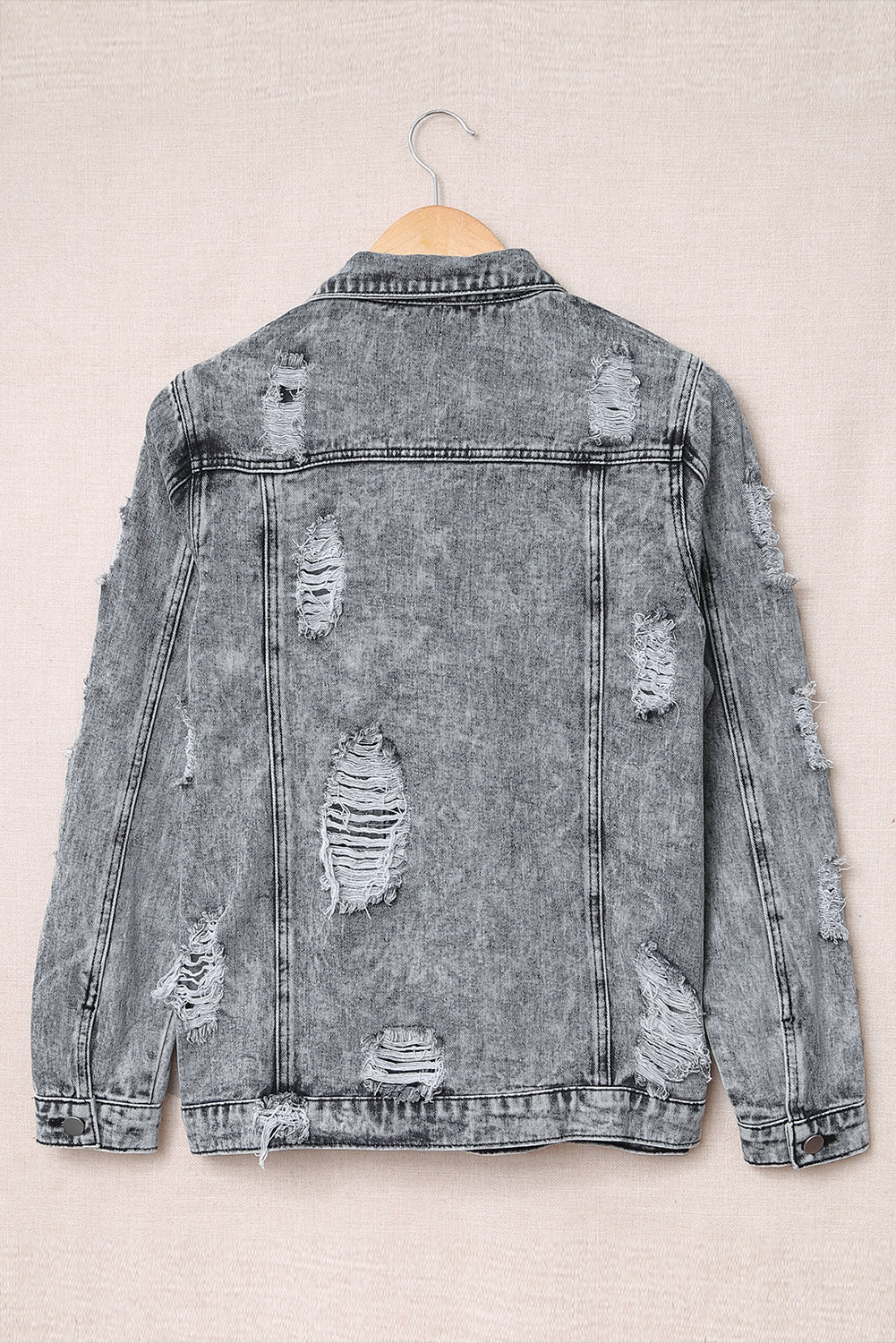 Distressed Buttons Washed Denim Jacket - DunbiBeauty, LLC