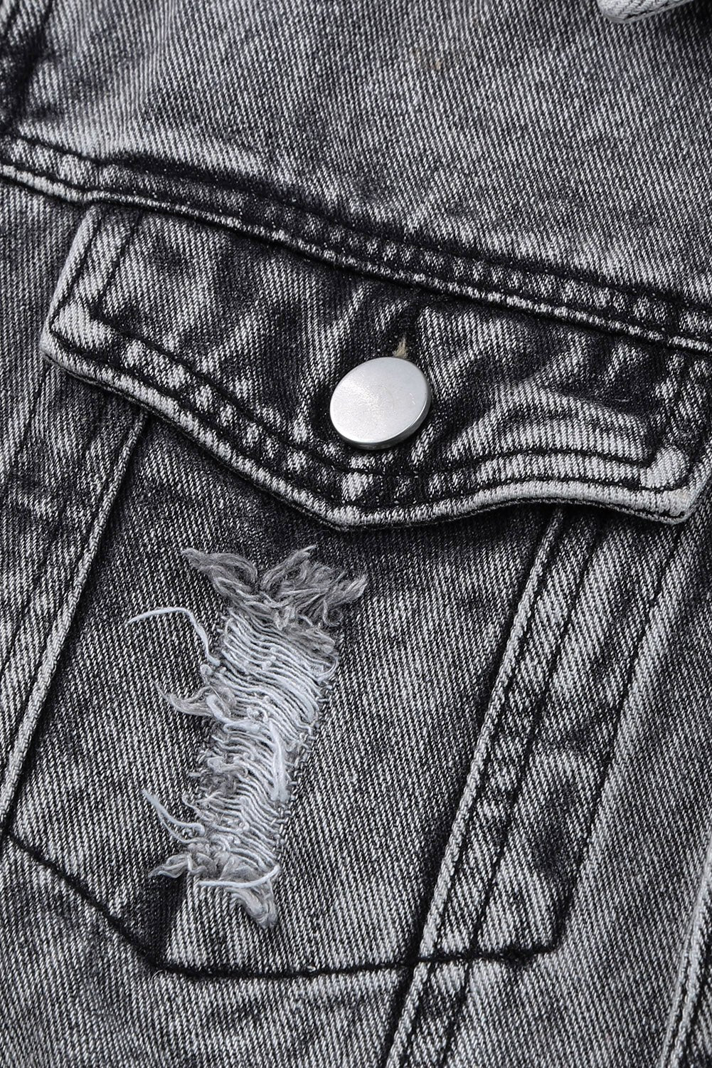 Distressed Buttons Washed Denim Jacket - DunbiBeauty, LLC