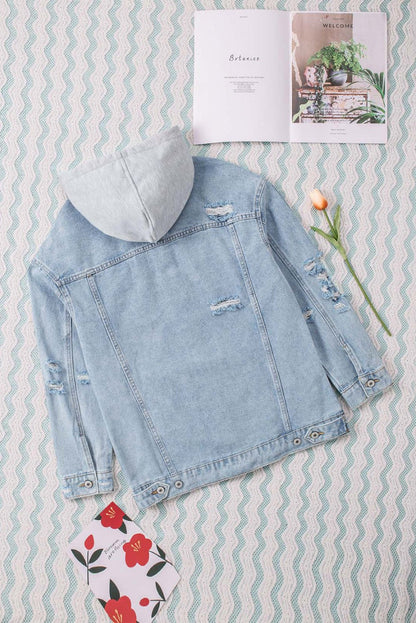 Distressed Hooded Denim Jacket - DunbiBeauty, LLC