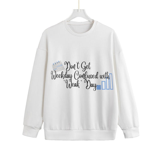 Don't Get Weekday Confused Allover Weak Day Print Unisex Drop-shoulder Knitted Fleece Sweater - DunbiBeauty, LLC