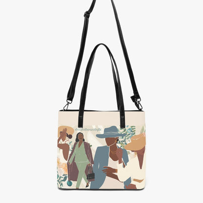 Double-Side Printing PU Tote Bag Black Women in Business Elegance, Confidence (Designed by Dunbi) - DunbiBeauty, LLC