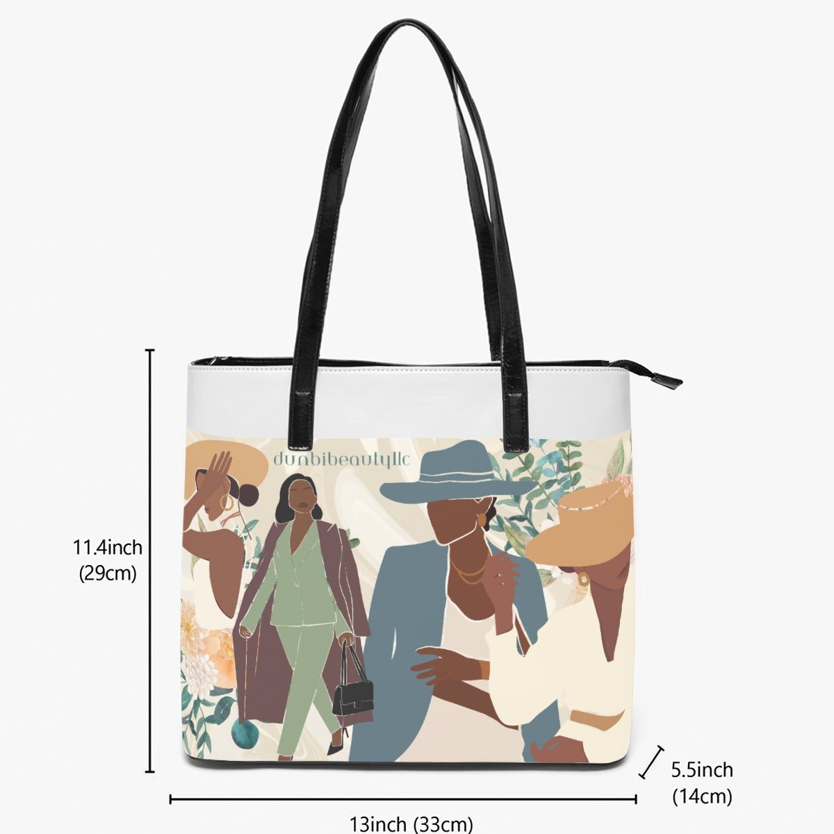 Double-Side Printing PU Tote Bag Black Women in Business Elegance, Confidence (Designed by Dunbi) - DunbiBeauty, LLC