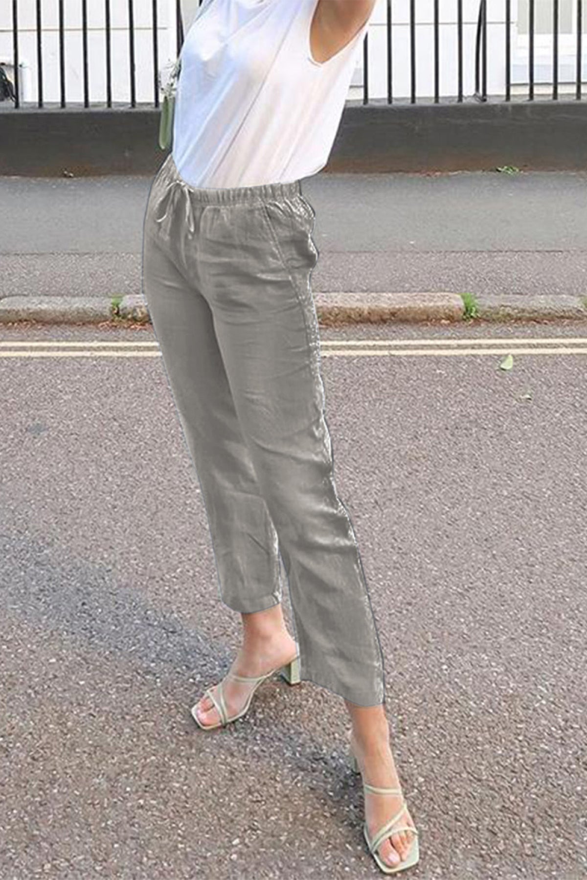 Drawstring Elastic Waist Pockets Long Straight Legs Pants - DunbiBeauty, LLC