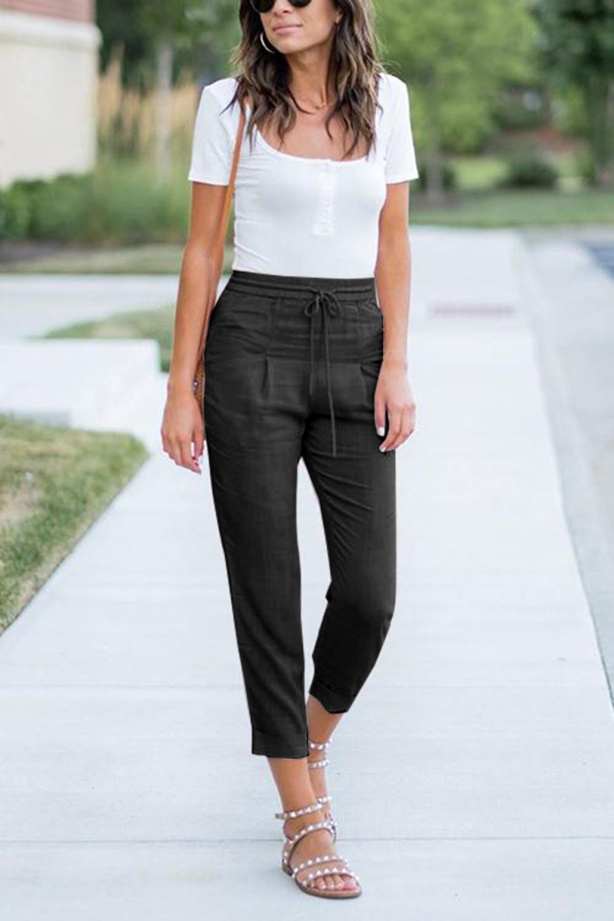 Drawstring Elastic Waist Pockets Long Straight Legs Pants - DunbiBeauty, LLC